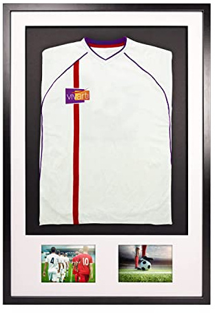Vivarti DIY Erwachsene 3D Mounted + Double Aperture Sports Shirt Display Bilderrahmen 61 x 91.5cm - Schwarz Bilderrahmen, Weiß Mount, Schwarz Rückwand