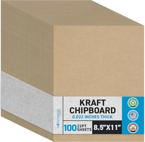 MagicWater Chipboard Sheet - 8.5x11 inch - 22 pt - 0.022 Thick - 100 Pack | For DIY Projects, Heavy Duty Kraft, Paperboard for Scrapbooking, Books, Picture Frame Backing, Art Projects & Crafts