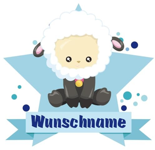 Samunshi® Baby Schaf Wandtattoo Türschild mit Name personalisierbar Kinderzimmer Türaufkleber Baby Wandaufkleber - 90x78cm mehrfarbig