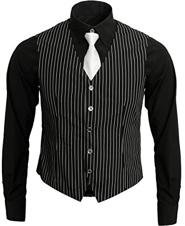 Nofonda 1920s Adult Men's Gangster Shirt, Vest and Tie Costume 20's Fancy Dress up Outfit Suit Vintage Gangster Boss Costume (Large)