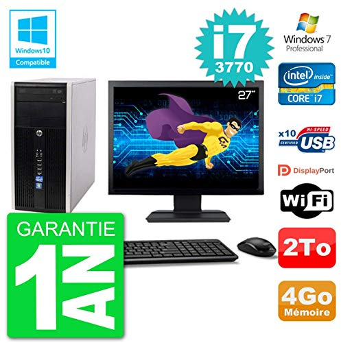 PC HP 6300 MT Ecran 27 Core i7-3770 RAM 4Go Disque 2To Graveur DVD WiFi W7 (Reconditionné)