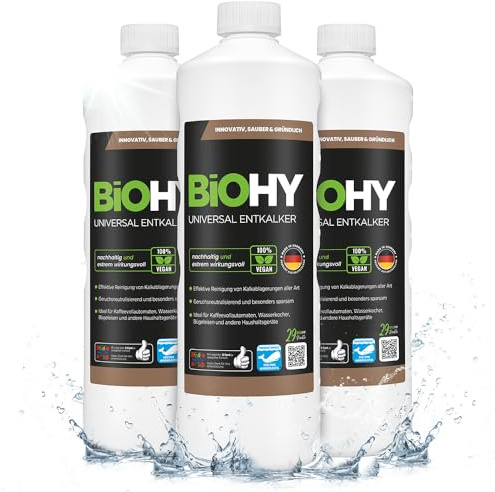 BiOHY Universal Entkalker (3 x 1L) | Konzentrat für Kaffeemaschinen, Wasserkocher, Glaskannen & Haushaltsgeräte | Starker Kalklöser auch für Glas- & Edelstahlflächen