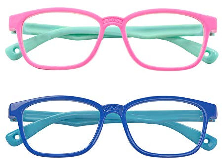 Outray 2 Pack Kids Blue Light Blocking Glasses Computer Gaming TV Glasses Silicon Frames for Boys Girls Age 3-12 Anti Glare & Eyestrain (Pink+Pink&Blue)