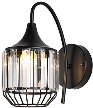 Vintage Wall Light Fixture, Industry Crystal Wall Sconces Lighting Fitting Edison E27 Bulb Base with Clear Crystal Shade for Bathroom Vanity Bedroom Stairway Living Room