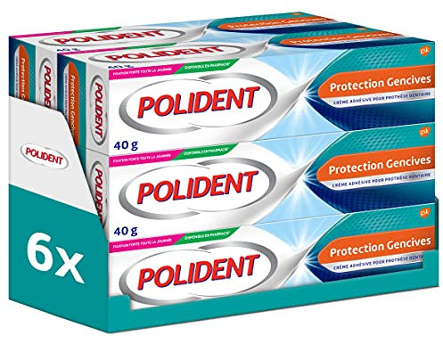 Polident Crème Fixative Protection Gencives, Pour Prothèses Dentaires Partielles ou Complètes, Sans Goût, lot de 6x40g