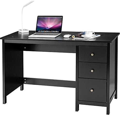 GIANTEX Skrivbord datorbord PC-bord, kontorsbord arbetsbord med 3 lådor, barnskrivbord av trä, modernt kontorsbord, datorskrivbord med förvaringsutrymme (svart)