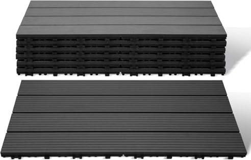 Lospitch WPC Terrassenfliesen 30x60cm 12er Set für 2m² in Holzoptik für Garten Balkon Bodenbelag mit Drainage und Klicksystem Terrassendielen Balkonfliesen Klickfliesen Holzfliesen Anthrazit