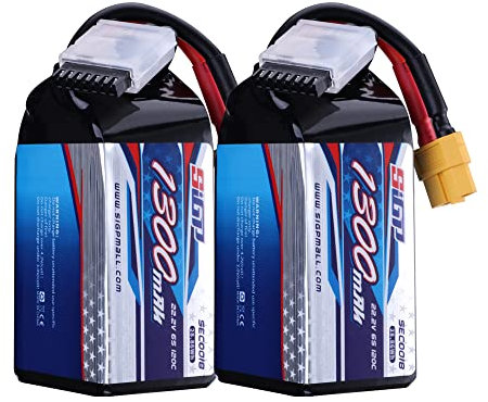 SIGP 1300mAh 6S Lipo Akku 22,2V 120C Soft Pack mit XT60 Anschluss für RC FPV Quadcopter Flugzeug Hubschrauber Flugzeug Rennmodell 2 Packungen