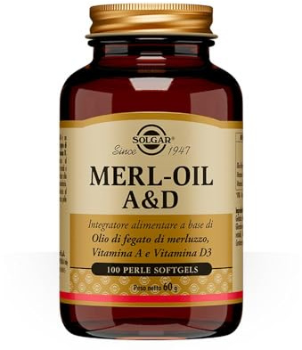 Solgar Merl-Oil A & D 100 Perle Softgels Olio di Fegato di Merluzzo | Con vitamine A e D. La vitamina D contribuisce al mantenimento di ossa normali e alla funzione immunitaria.