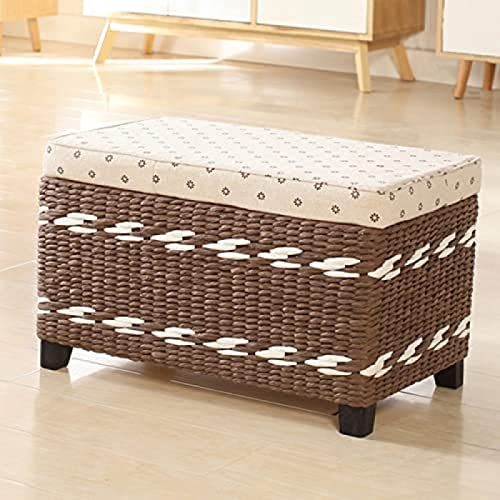 Multifunktions-Aufbewahrungsbank mit großer Kapazität für Schuhe, Kleidung, Spielzeug, geflochtener Aufbewahrungshocker aus Rattan, Kaffee A, 80 x 30 x 40 cm