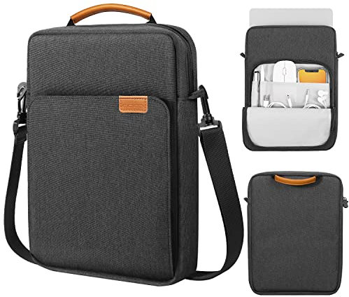 MoKo Custodia per PC Portatili da 13,3-14, per MacBook Air 13 M3 M2 2024-2018, MacBook PRO 14 M3 M2 2024-2021, Tab S8 Ultra 14,6, Borsa Morbida per Laptop con Maniglie e Tracolla, Nero & Grigio