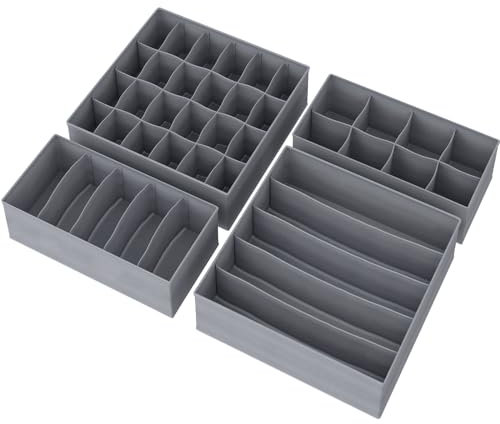 Lifenite Unterwäsche-Organizer, Aufbewahrungsbox für Unterwäsche, faltbare Schubladen Organizer, Schrank Socken, BHs und Krawatten, Vliesstoff mit Trennwänden, 4er-Set, Grau