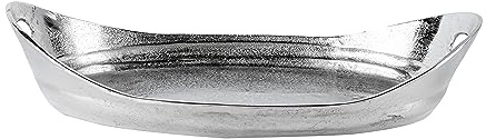 MichaelNoll Tablett - Servierbrett Aluminium Silber - Serviertablett Metall Silbertablett Dekotablett - Deko Dekoration für Wohnzimmer, Esszimmer oder Küche - 56 cm