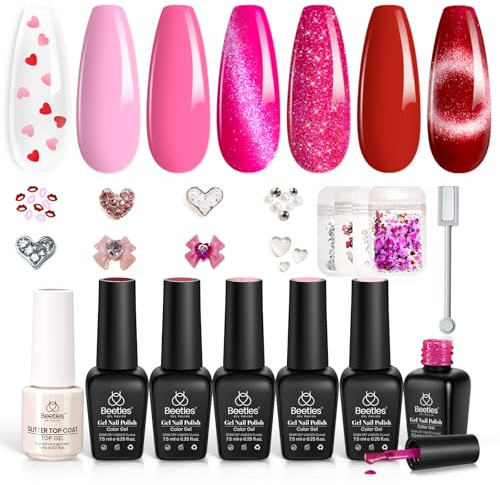 Beetles Esmalte de uñas en gel Pearl, 6 colores brillante blanco perla rosa lila diseño de uñas sirena esmalte GeLack Soak-Off-UV efecto remolino concha hilo DIY manicura regalo para mujeres