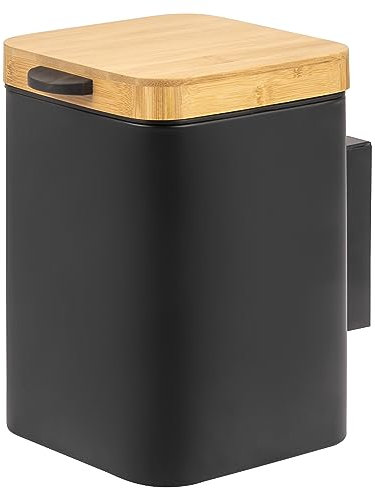 bremermann Wand-Kosmetikeimer 3 l, Badmülleimer 2-Wege-Montage, eckig (Schwarz)