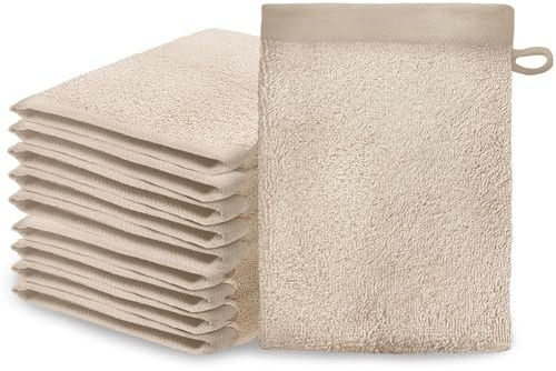 Ôhm Waschhandschuh Baumwolle 15x20 cm Beige 10er-Set