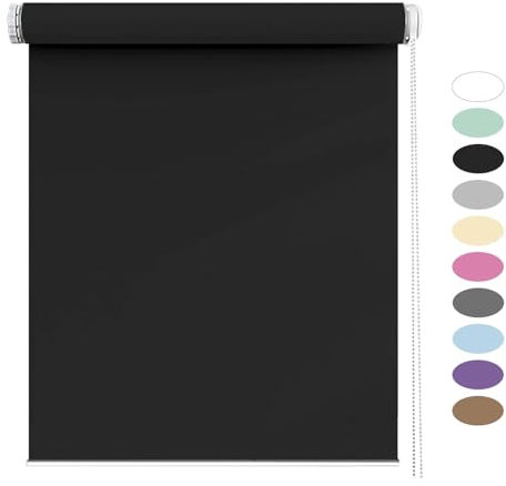Thermorollo Verdunkelungsrollo 80 x 130 cm ohne Bohren Sonnenschutz Seitenzugrollo Verschiedene Größen verfügbar Geeignet für Türen und Fenster, Schwarz