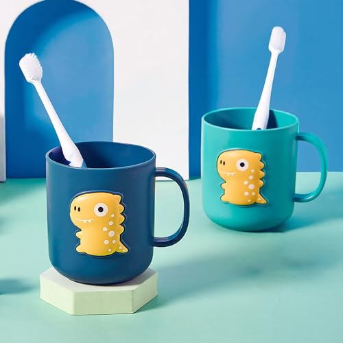 GmeDhc Lot de 2 gobelets à brosse à dents pour enfants - En plastique - Motif dinosaure - Sans perçage - Durable - Pour la maison, les voyages et le camping