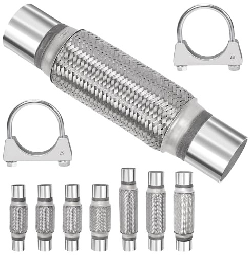 Swpeet 3 tubi di scarico flessibili da 2,25 x 8 pollici, con tubo di scarico da 2,2 pollici, kit di morsetti a U, universale, tipo in acciaio inox, doppia treccia, tubo di scarico flessibile, ideale