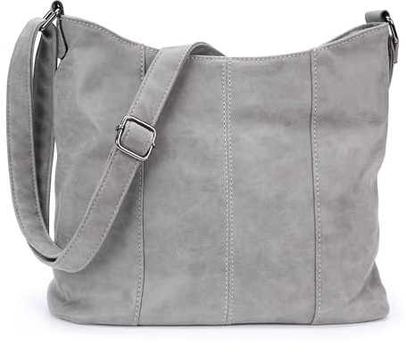 irisaa Handtasche Damen Hobo Schultertasche, Medium Umhängetasche praktische Henkeltasche mit vielen Fächern, Vintage Look mit Reißverschluss