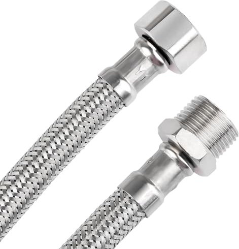 Svalor Lot de 2 tuyaux flexibles 1/2 blindés, raccord et filetage extérieur, tressage en acier inoxydable, raccordement pour robinet, vanne d'angle, chasse d'eau (10 cm)