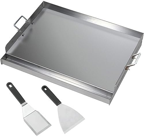FINEUNAN Plancha de acero inoxidable | 54 x 41 x 8 cm | Plancha universal para barbacoa de 2 mm de grosor y acero inoxidable apta para barbacoas de gas Weber y carbón vegetal | Placa de