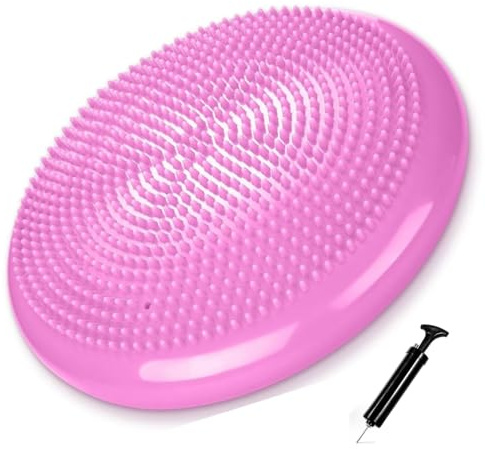 Tuokay 33cm Durchmesser Ballsitzkissen, Luftkissen mit Luftpumpe (Rosa) | Aufblasbar Balance-Kissen, Balance Pad, Gleichgewichtskissen für aufrechte Haltung, Fitness, Reha, Balance & Krafttraining