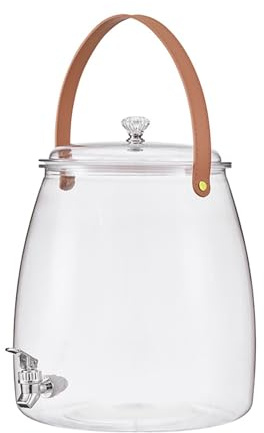 EISFBIMV Dispensador de Bebidas con Grifo y Asa Portátil, Jarra de Vidrio para Bebidas, Tapa Precintada, Servidor de Bebidas de Boca Ancha para Boda de Zumo y Té(5L)