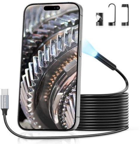Teslong Endoskopkamera mit Licht, 5 Meter, Schwarz, Wasserdicht (IP67), Kompatibel mit iPhone 15, Android, USB Type-C
