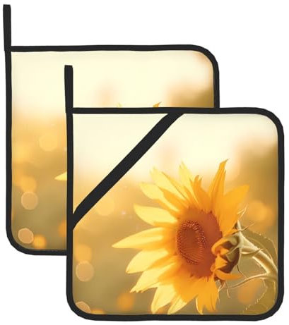 Presine quadrate resistenti al calore con stampa di girasoli nel sole della sera, 20,3 x 20,3 cm, tessuti di qualità, anti-scottatura e facili da pulire