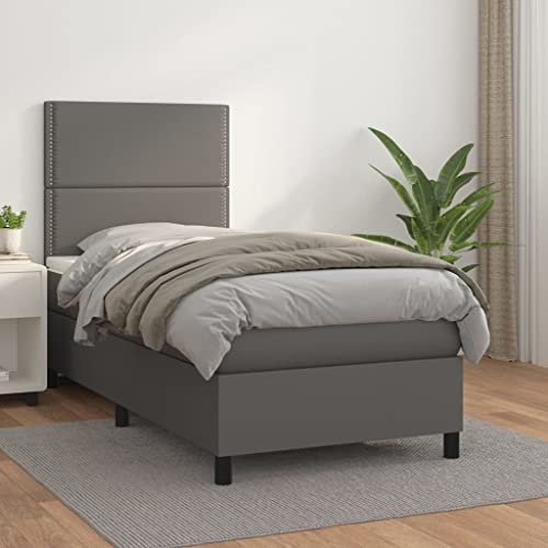 qohoio Boxspringbett mit Matratze Grau 100x200 cm KunstLED Bett Mit Bettkasten Bett Boxspringbett Betten Boxspringbett Mit Matratzeer - 3142771