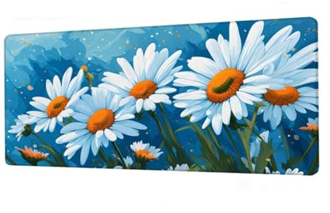 Alfombrilla Ratón XXL 1600x800x3mm,Alfombrilla Escritorio Blanco Mouse Pad Impermeable,Alfombrilla Raton Margarita Alfombrilla Gaming Antideslizante,Desk Mat con Bordes Cosidos,Accesorios PC BJ-874