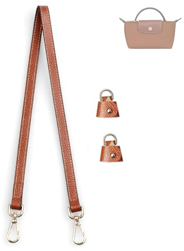 Senral Breiter Leder Handtaschengurt 1/2,5/3 cm DIY Echtleder-für Long Champ Kleine Taschenriemen mit Umrüstsatz für Achseltasche Unterarmtasche Vielseitige Geldbörse (brown gold, 1.1cm)