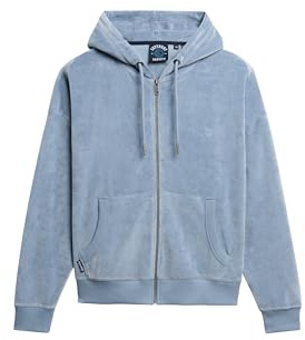 Superdry Damen Velours-Kapuzenjacke Gezeiten Blau 44