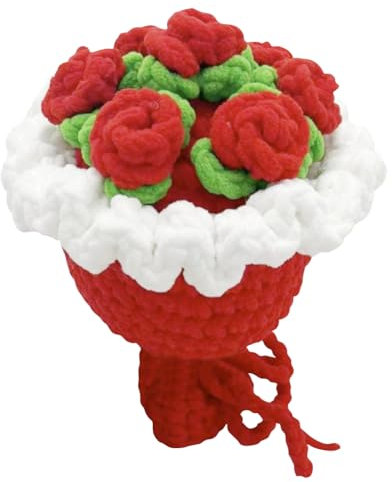 Magicherry Bouquet da sposa con rose rosse artificiali fatte a mano all'uncinetto, bouquet da sposa per matrimoni, balli, cerimonie, ritorno a casa, anniversari