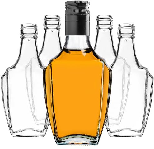 KADAX Lot de 5 bouteilles en verre de 250 ml avec bouchon à vis - Bouteilles vides à remplir - Bouteilles de liqueur en verre - Petites bouteilles d'alcool - Bouteilles de jus - Noir