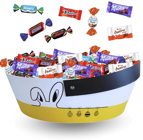 Assortiment de Chocolats de Pâques | Panier Chasse aux oeufs garni de 60 Friandises : KINDER Schokobons et Mini - Bueno, Daim, Célébrations, Milka | Idéal à Offrir, Cacher