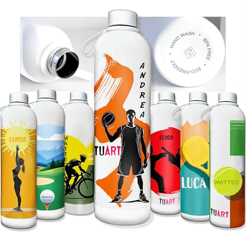 Borraccia termica personalizzata da 1 litro Tuart sport - basket - tennis - padel - karate - pilates - golf - bottiglia acciaio inox - senza BPA