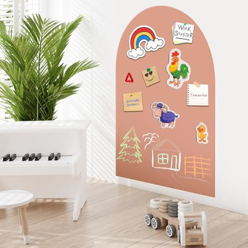 Magnettafel Kinder Selbstklebend, Magnetwand Groß 40 x 80cm, Magnetische Kreidetafel in Bogenform, Wandaufkleber mit 3 Staubfreie Kreide, 1 Reinigungstuch – Geschenk (Milchtee - Farbe)
