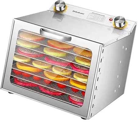 CHICIRIS Déshydrateur Alimentaire 450W avec 8 Porte-séchés, Minuterie 1-24H, 30-90 ℃ Contrôle de Température, Acier Inoxydable + Verre, 28 * Cm, Fenêtre Visible, Argent, Déshydrateur Alimentaire