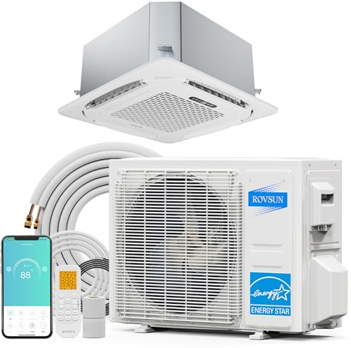 ROVSUN 12000 BTU Smart WIFI Ceiling Cassette Mini Split AC/Heating System with Inverter & APP Control, 24 SEER2 Ductless Air Conditioner with Pre-Charged Condenser, Heat Pump & Installation Kit, 230V