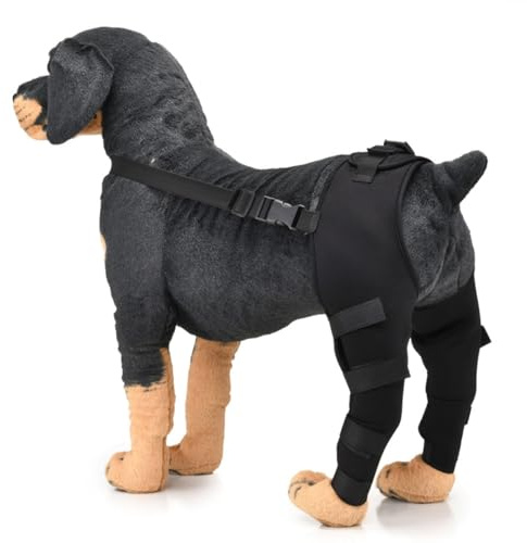 Vyloky Protector de rodilla para perros | Cinco patas ajustables | XS-L | Alivio del dolor de poliéster transpirable | Adhesivo mágico reforzado (con tiras de espejo) (negro, M)