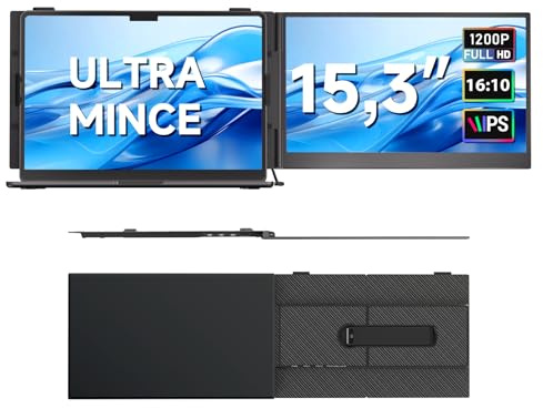 Newwin Double Ecran PC Portable Ultra Mince Léger 15,3 FHD 1200P IPS Extension Ecran PC Portable Moniteur Ecran Supplémentaire pour 15-17,3 Ordinateur Portable Compatible avec MacBook Windows