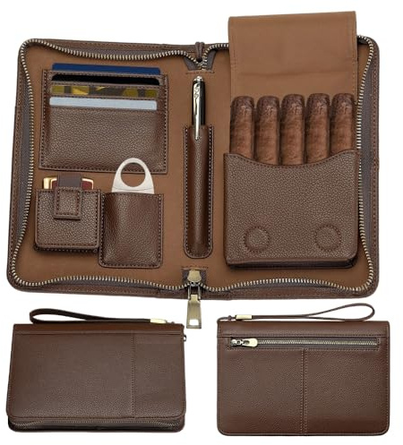 Zigarren Humidor Leder mit Zigarrenschneider, Tragbarer Reise Humidor, Platz für 5–6 Zigarren, Humidor für Reisen, Zigarren-Accessoires für Herren, Freund Geschenk, Geschenk für ihn (Zigarrenkiste)