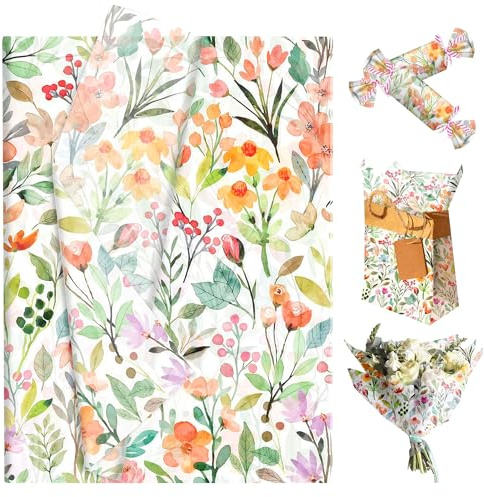 50 Blatt Wildblumen Geschenkpapier mit Blumenmuster für Babyparty Hochzeit Geburtstag Brautparty Partydekoration