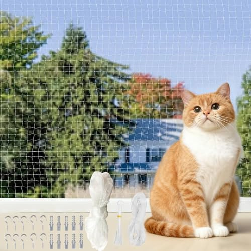 Filet Chat Balcon, Filet de Protection Chat en Nylon, 3 x 10 m Filet Protection Chat Transparent, Filet Protection Fenetre Chat pour Sécuriser Les Balcons, Terrasses, Fenêtres, Lucarnes et Portes