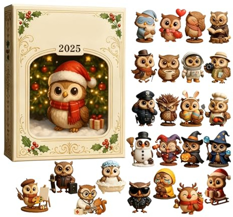 24 Stück Eulen Weihnachtsbaumschmuck Acryl Tier dekoration 2D Christbaumschmuck Weihnachten Adventskalender 2025 Weihnachten Eule Hängende Ornament Tierfigur Weihnachtsanhänger Auto Ornament