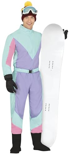 FIESTAS GUIRCA | Blue Skier Kostüm für Erwachsene - Overall und Gürtel - Skifahrer- und Sport Kostüme für 80er Jahre Partys, Karneval und Halloween - Ideal für Männer - Blau