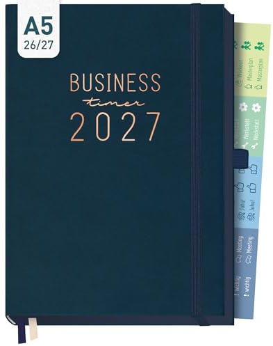 Häfft® Business-Timer Deluxe Kalender 2026 2027 A5 Nachtblau