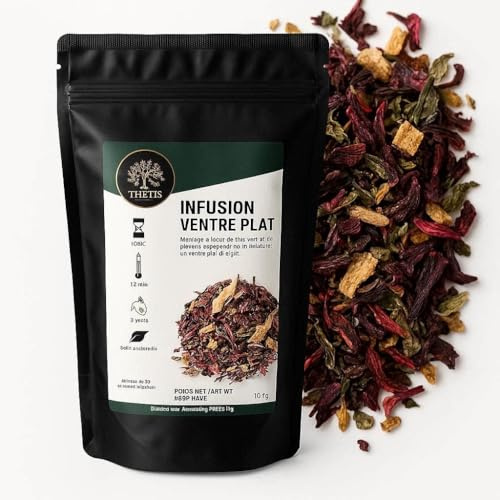 Elites thé Infusion Ventre Plat Cerise & Cranberry – Tisane Drainante – Anti-Ballonnements – Digestion – Goût Fruité – 100g